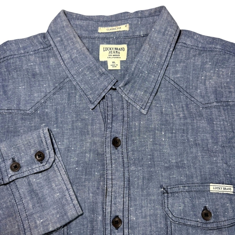 Lucky Brand Jeans‎ Mens Classic Fit Long Sleeve Button Down Blue Chambray XL